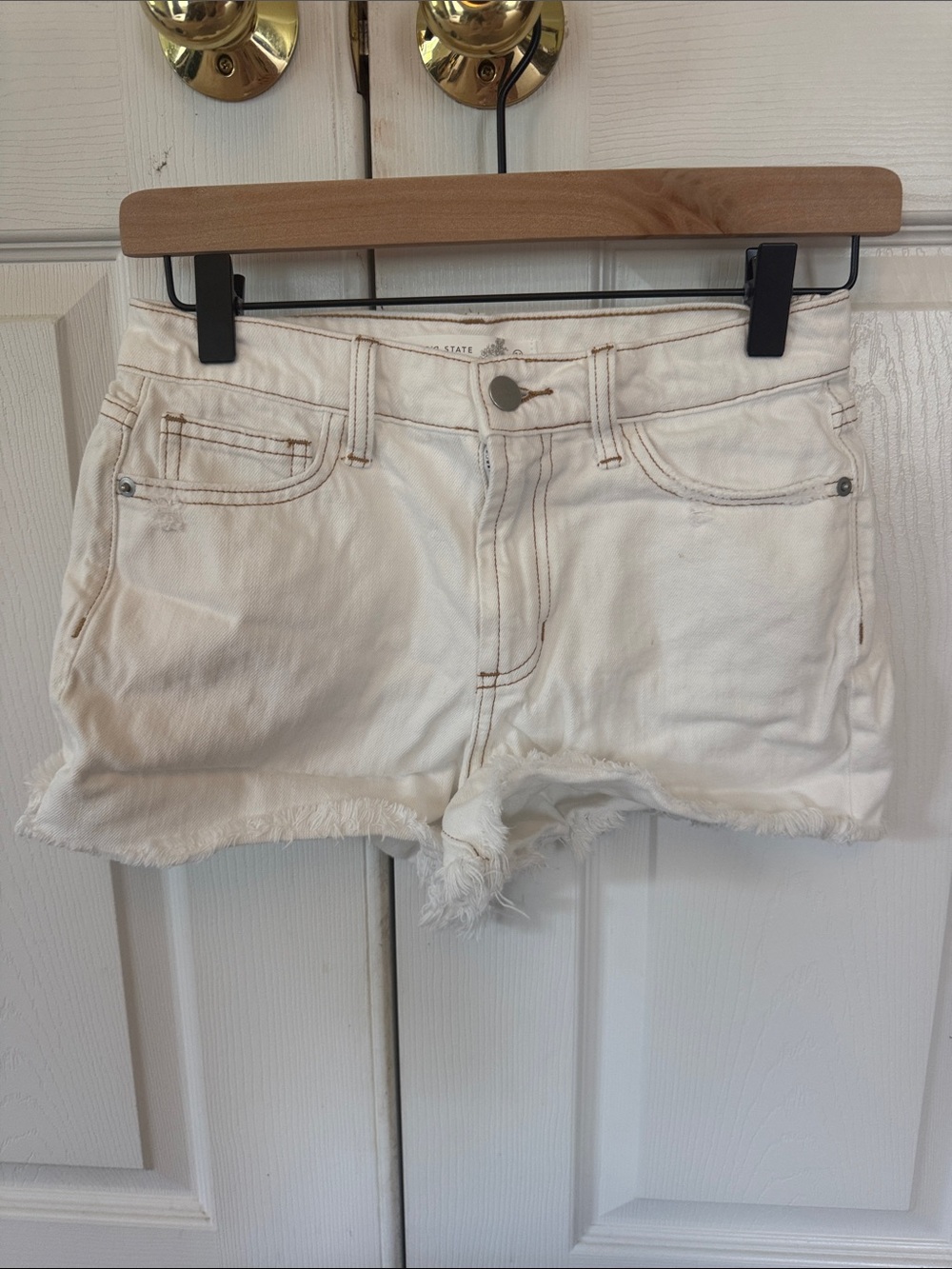 Altar'd State Cream Frayed Hem Denim Shorts